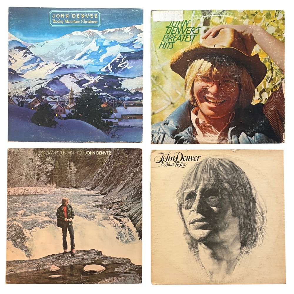 John Denver Vinyl Record Lot 4 LP Rocky Mountain High Greatest Hits Christmas